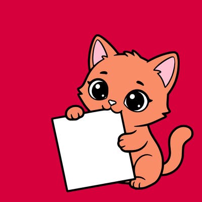 a small cat with a blank sheet of paper in its hand. the cat is sooooooo cute!