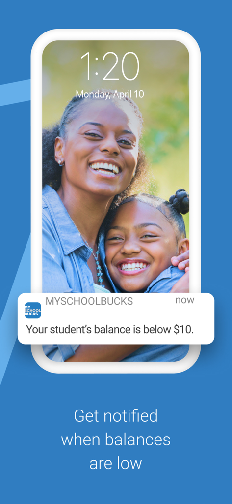 Notifica dell'app MySchoolBucks per saldo studente basso