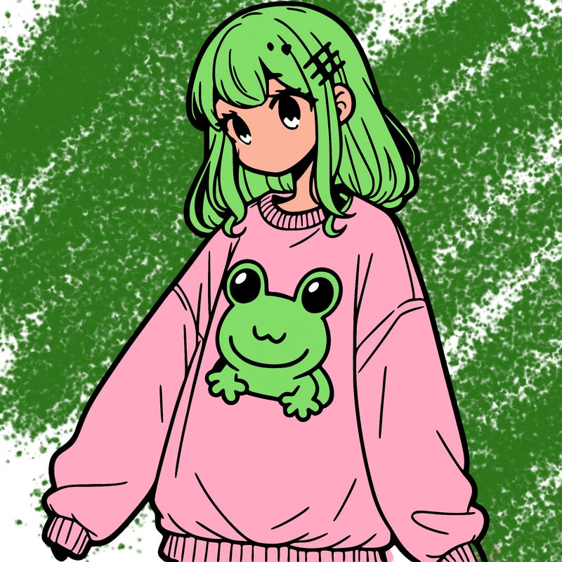 girl wearing frogging sweatshirt