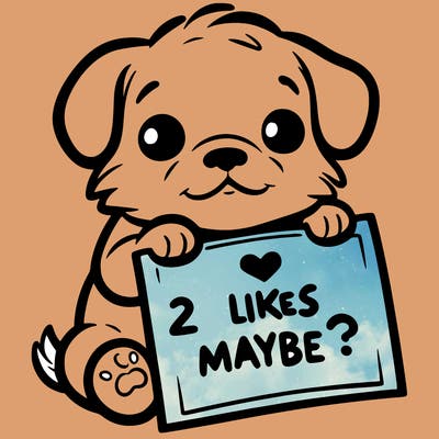 a puppy holding a sign that says 2 likes maybe?