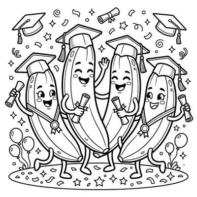 Get ready to celebrate a sweet achievement with our delightful Bananas Graduation coloring page! Join these adorable fruit friends as they proudly display their diplomas and graduation caps.