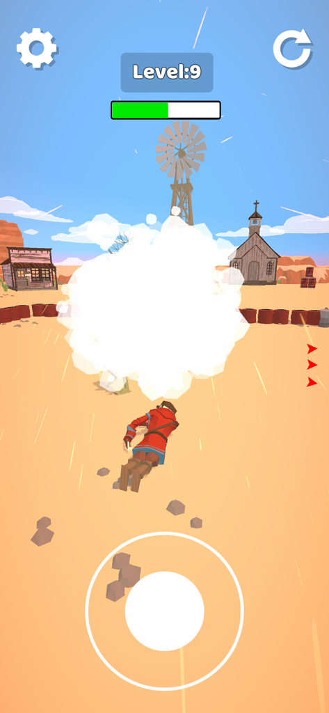 Ragdoll Arena - A character in red faces a large white explosion in a desert arena in the game Ragdoll Arena