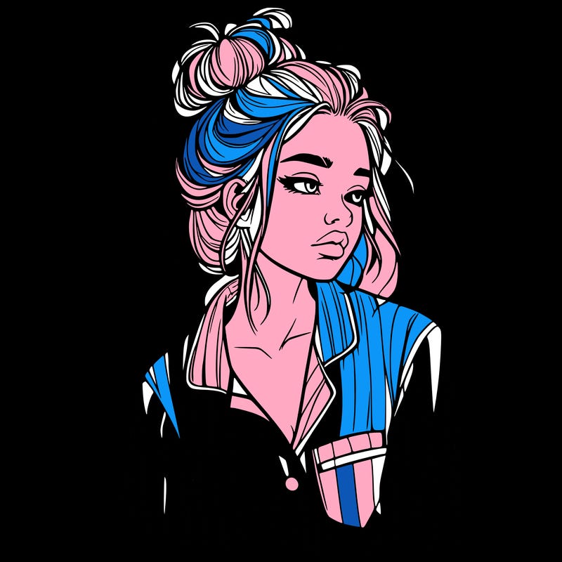 realistic woman with pajamas on and a messy bun