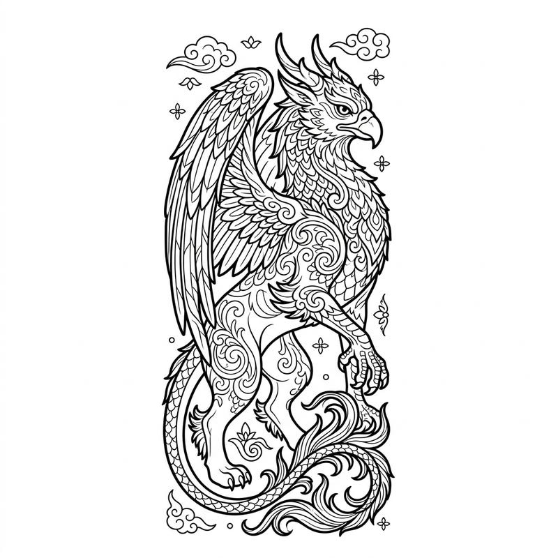 Dive into a world of myth and creativity with this stunning Eastern Griffin coloring bookmark. This intricate design is perfect for personalizing your reading adventures or gifting to a fantasy enthusiast.