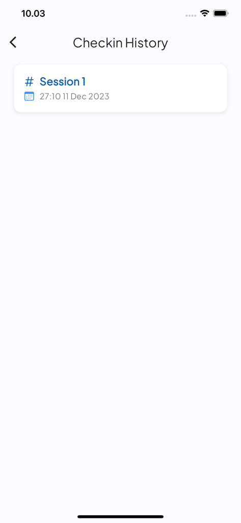 Sangtum Fitness app checkin history screen showing a list of completed workout sessions