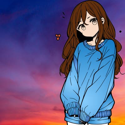 manga teen girl  in a sweater and baggy pants