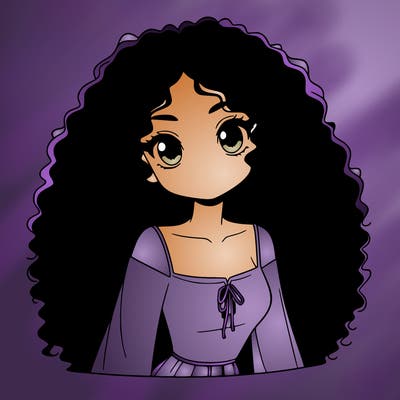 a black anime girl with long afro hair