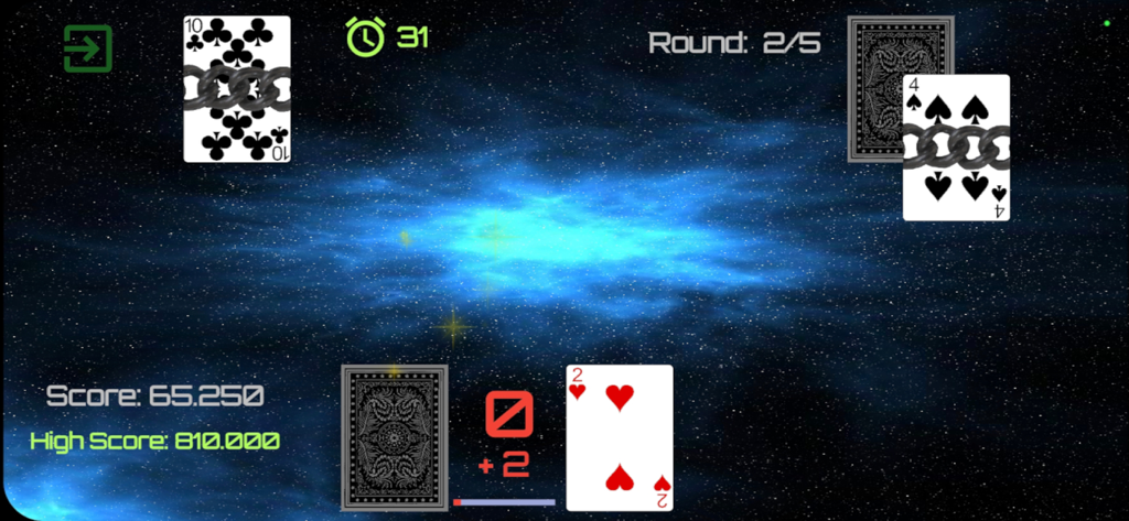 Universe Solitaire - Universe Solitaire gameplay interface featuring cards against a blue space nebula background