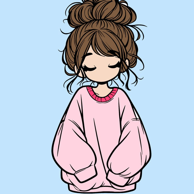 girl with baggy sweatshirt and messy bun