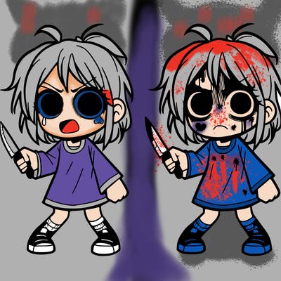 girl scary with knife