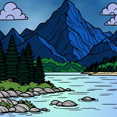 a beautiful mountain scenery with a lake