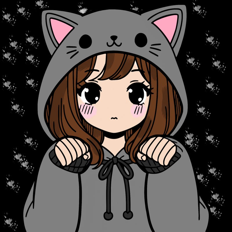 girl wearing a cat hoodie