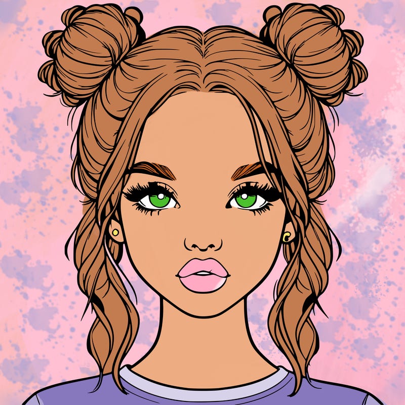 realistic girl with two buns in hair and lips