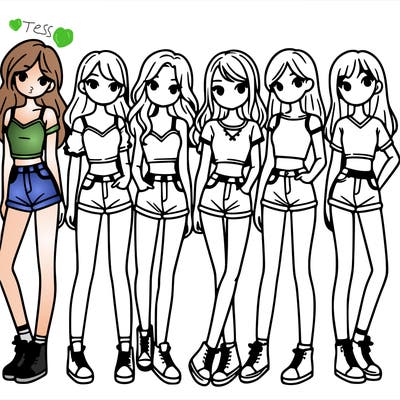 a group of girls wearing crop tops and shorts