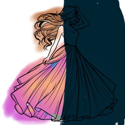 realistic woman with dress flowing in the wind