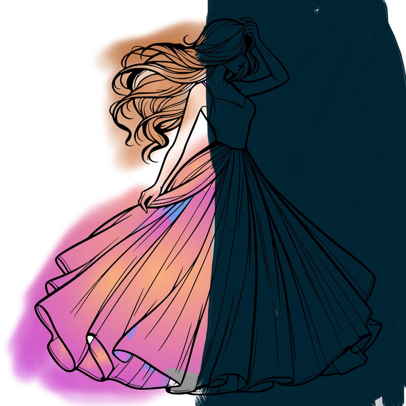 realistic woman with dress flowing in the wind