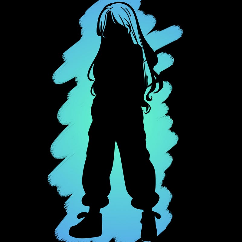 girl in baggy pants crop top and long hair