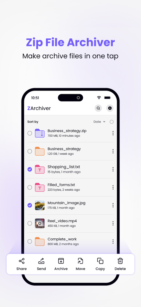 ZArchiver - Zip UnZip - ZArchiver app interface on iPhone showing a file list with archive and compression management options.