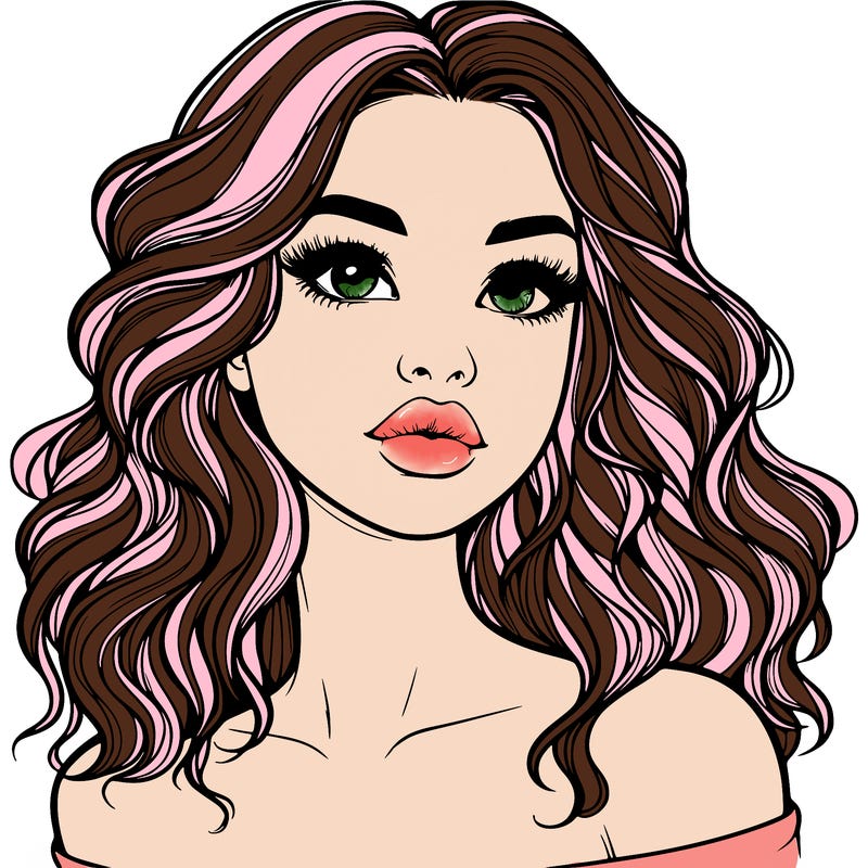 realistic girl with wavy hair and lips