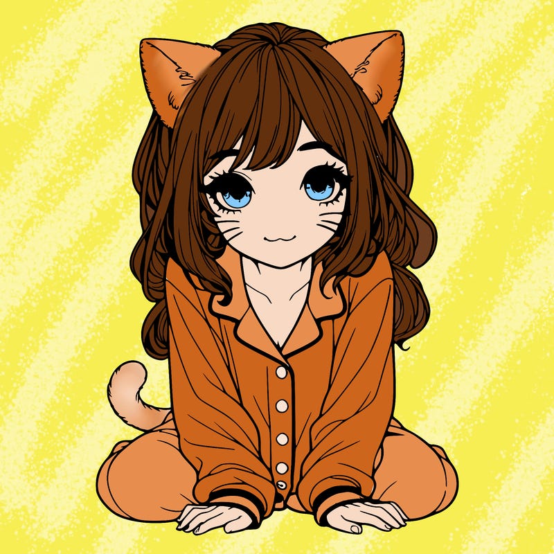 realistic girl in cat pj
