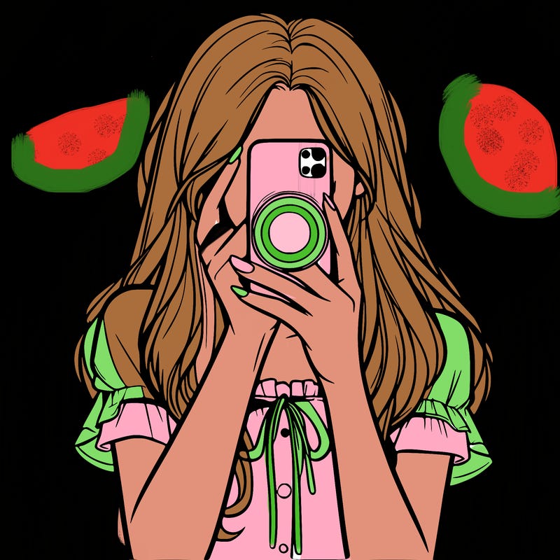 a realistic girl holding her phone taking pictures