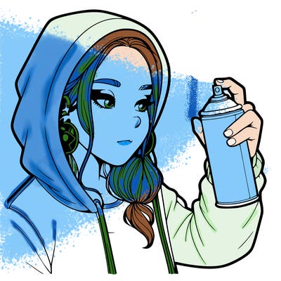 a realistic girl, spray painting