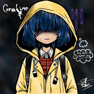 little anime girl in a raincoat her hair is covering her eyes she has a lighter