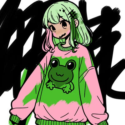 girl wearing frogging sweatshirt