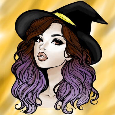 realistic witch girl with wavy hair and lips