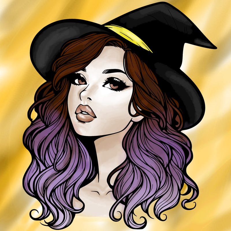 realistic witch girl with wavy hair and lips