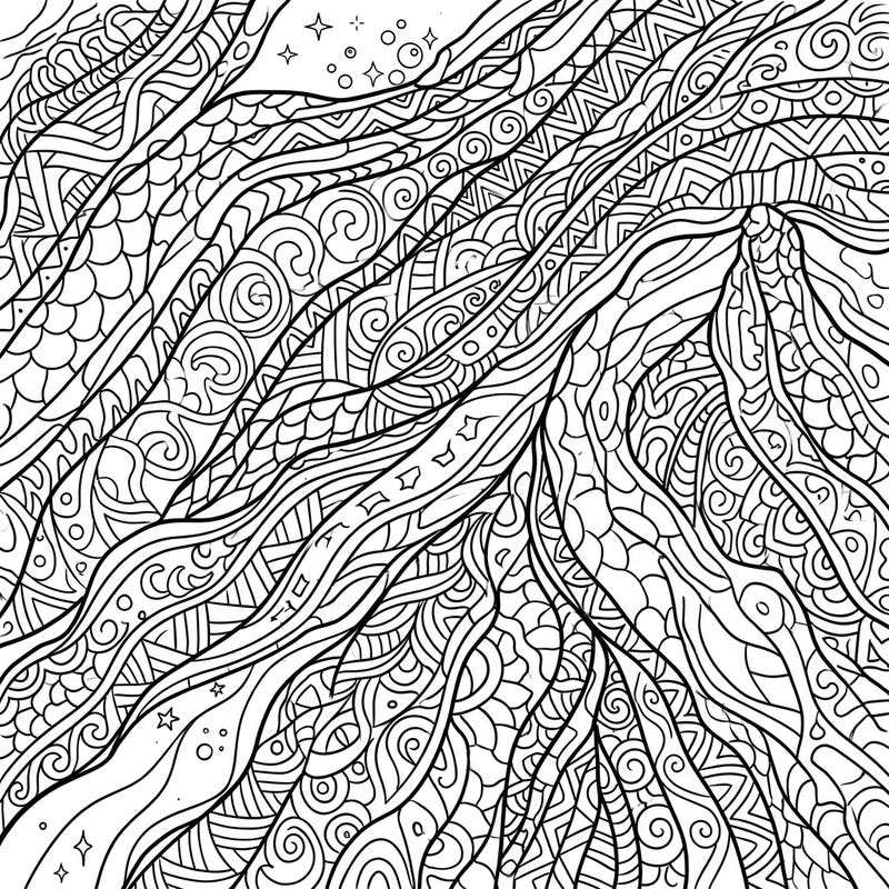 Dive into the mesmerizing world of our Obsidian Flows Zentangle coloring page, where abstract lava-like forms are brought to life with intricate patterns. This unique design offers a deeply meditative and creative coloring experience for artists of all levels.