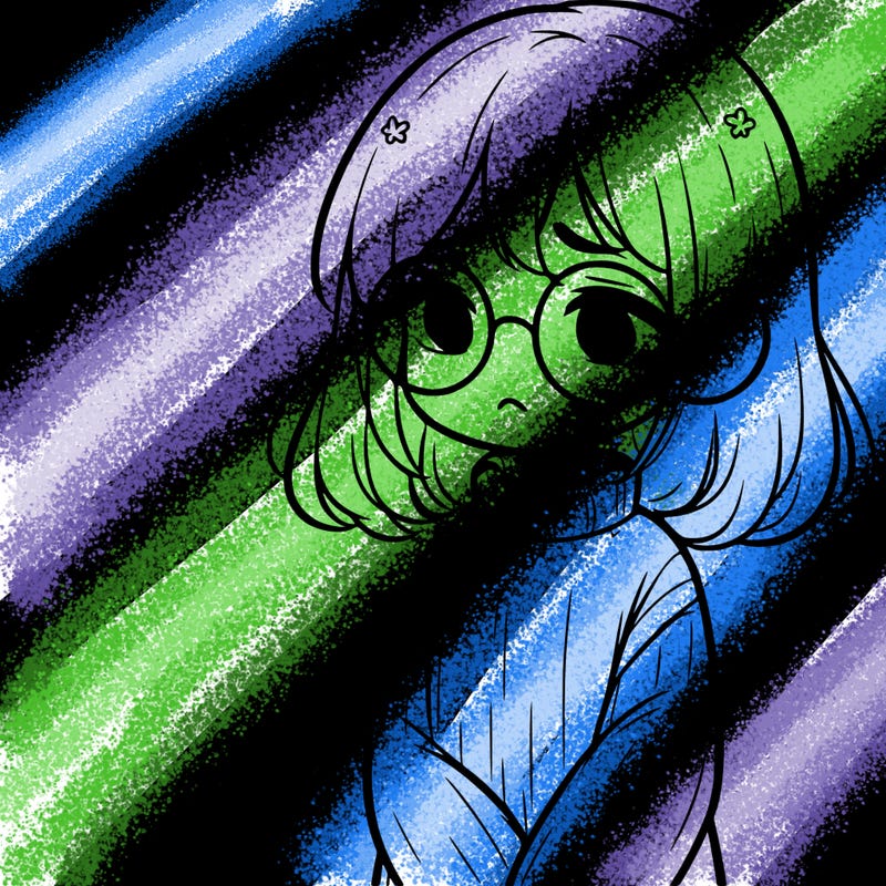 sad girl with glasses in a sweater