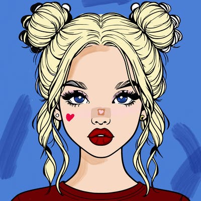 realistic girl with two buns in hair and lips