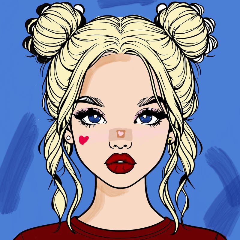 realistic girl with two buns in hair and lips