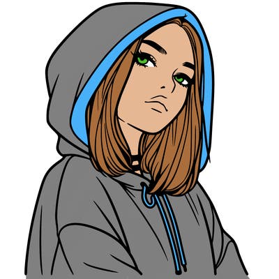 a realistic girl in a hoodie