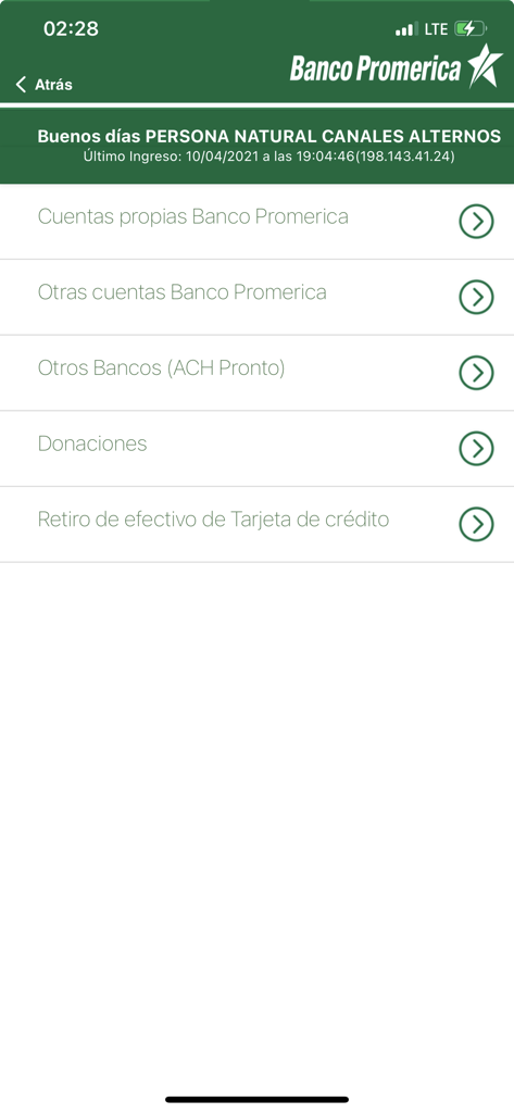 A screenshot of the Banco Promerica Móvil app showing account transfer and cash withdrawal options.