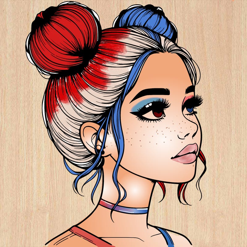 realistic girl with buns on the top of her head