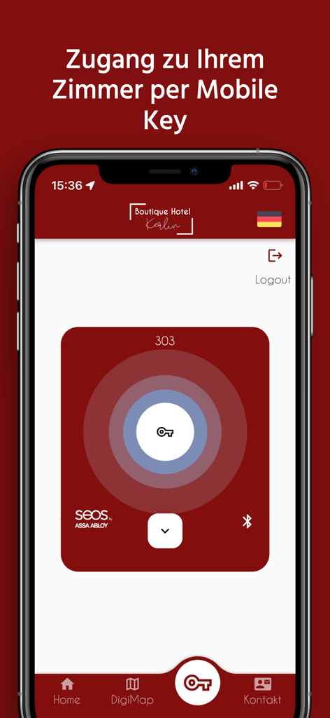 Kerlin - Interface of the Kerlin app displaying the mobile key for digital room access
