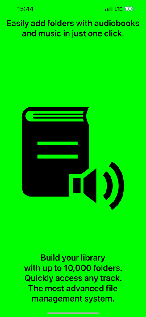 Player for Audiobooks & Music - Captura de pantalla de la aplicación BookPlayer Pro que ilustra la fácil adición de carpetas y la gestión avanzada de bibliotecas para audiolibros.