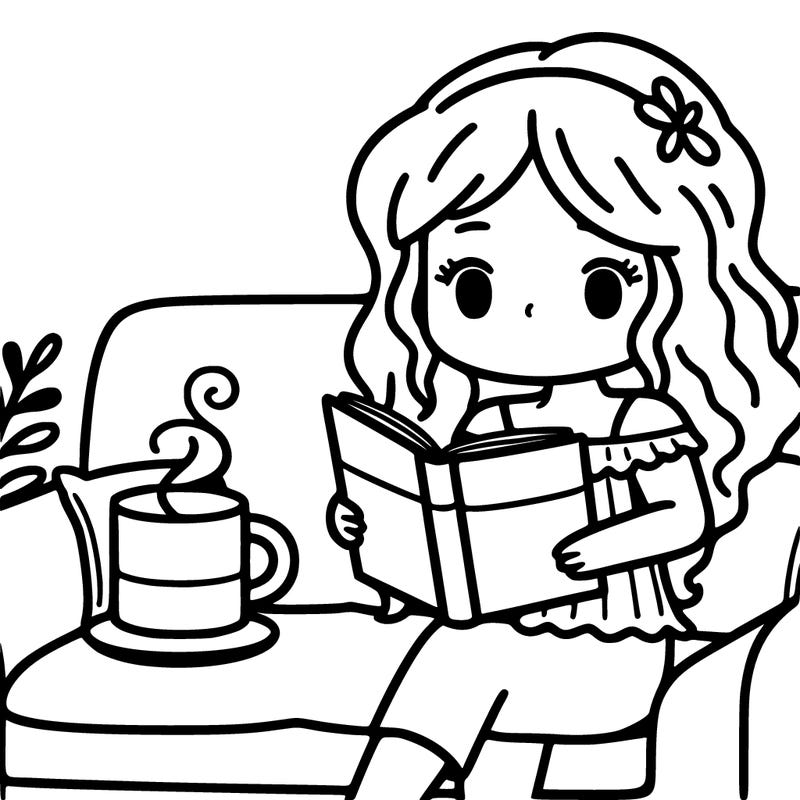 girl set on a couch siping a cup of coffee reading a book