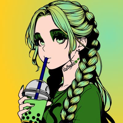 realistic girl with braided hair drinking boba