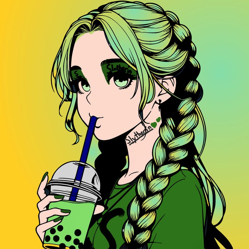 realistic girl with braided hair drinking boba
