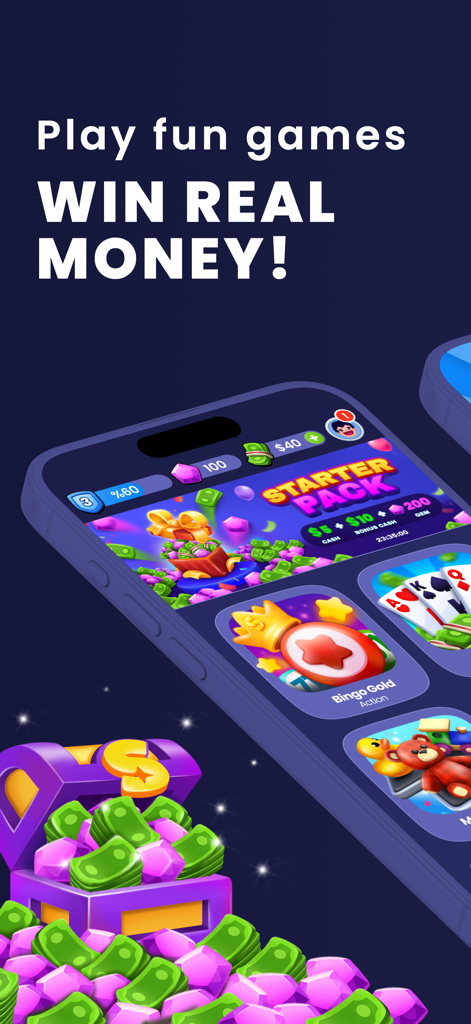 Mobile phone displaying the Spark Win Cash app interface with skill games and real money rewards