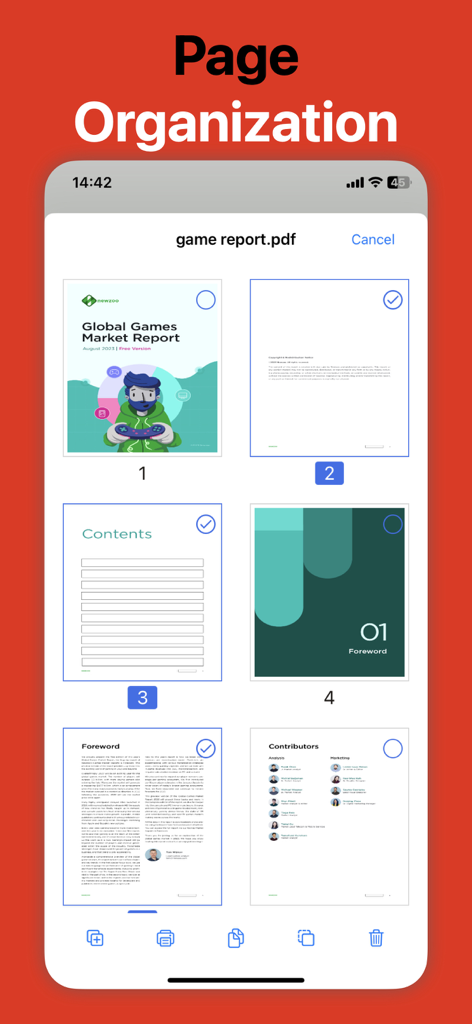 PDF Editor : PDF Reader,Signer - ドキュメントページの選択と編集のためのページ整理ツールを表示するPDF Editorアプリ