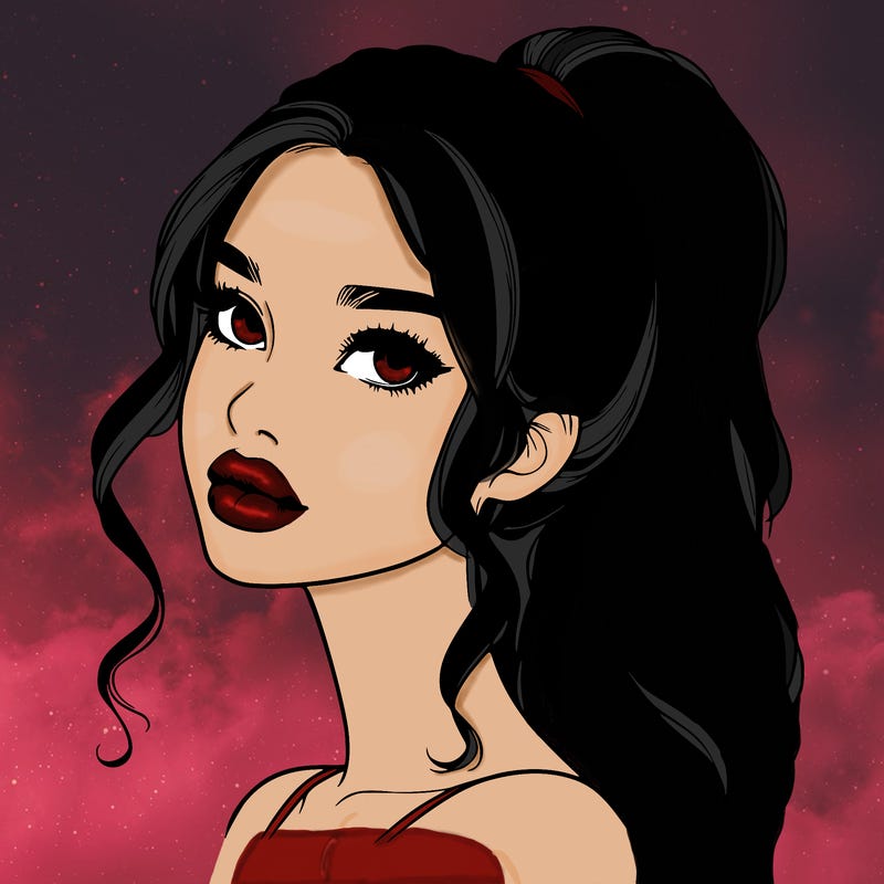 realistic girl with a ponytail on her hair and lips