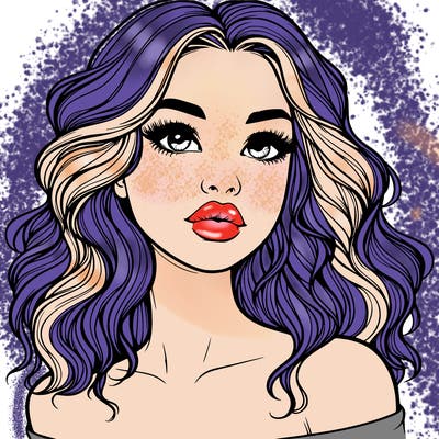 realistic girl with wavy hair and lips