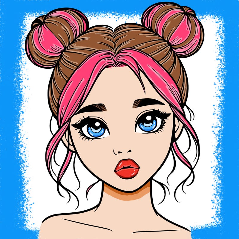 realistic girl with two buns on her head