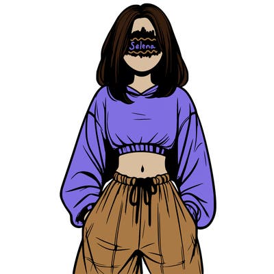 realistic girl faceless with baggy pants and a crop top