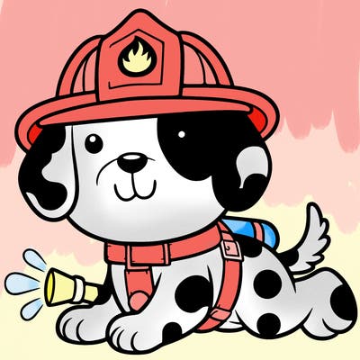 a spotted dog as a fireman