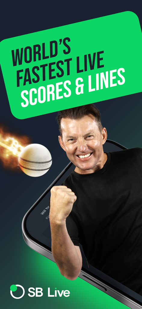 SB LIVE - Sports Scores & News - Werbebildschirm der SB LIVE App für schnelle Sportergebnisse und Wettquoten